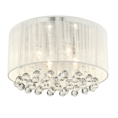 Hanna 4 - Light Drum Flush Mount with White Thread and Crystals