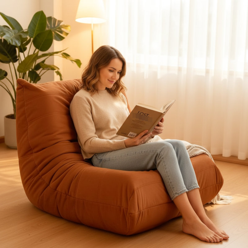 Fauteuil d'appoint orange avec détails à boutons, matériau en flanelle, mousse à mémoire de forme à haute densité, housse en microfibre pour espace de jeu,