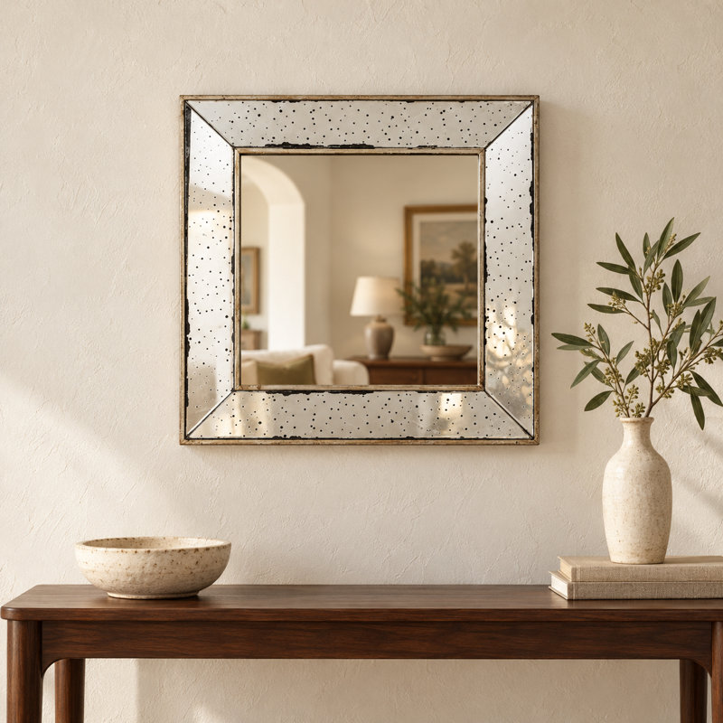 Miroir d'appoint 18 po x 18 po à finition argent vieilli, miroir mural de style traditionnel pour salon, entrée, bureau, chambre à coucher, couloir