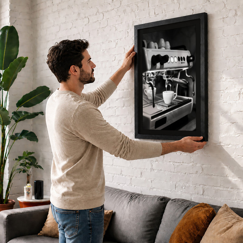 Espresso Machine Industrial - Framed Print, Walnut, A1 - 84.1 x 59.4 cm