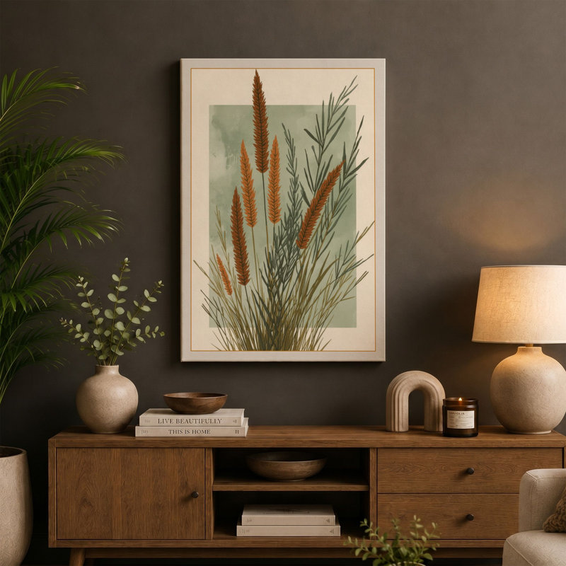 Sedge and Spikes Botanical - Wrapped Canvas, 30x20 - 76.2 x 50.8 cm, Ochre Border
