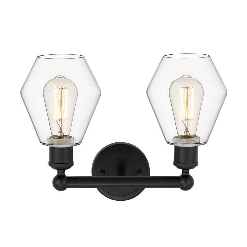 Gabbie 15" W 2-Light Steel and Glass Vanity Light, Matte Black, Clear