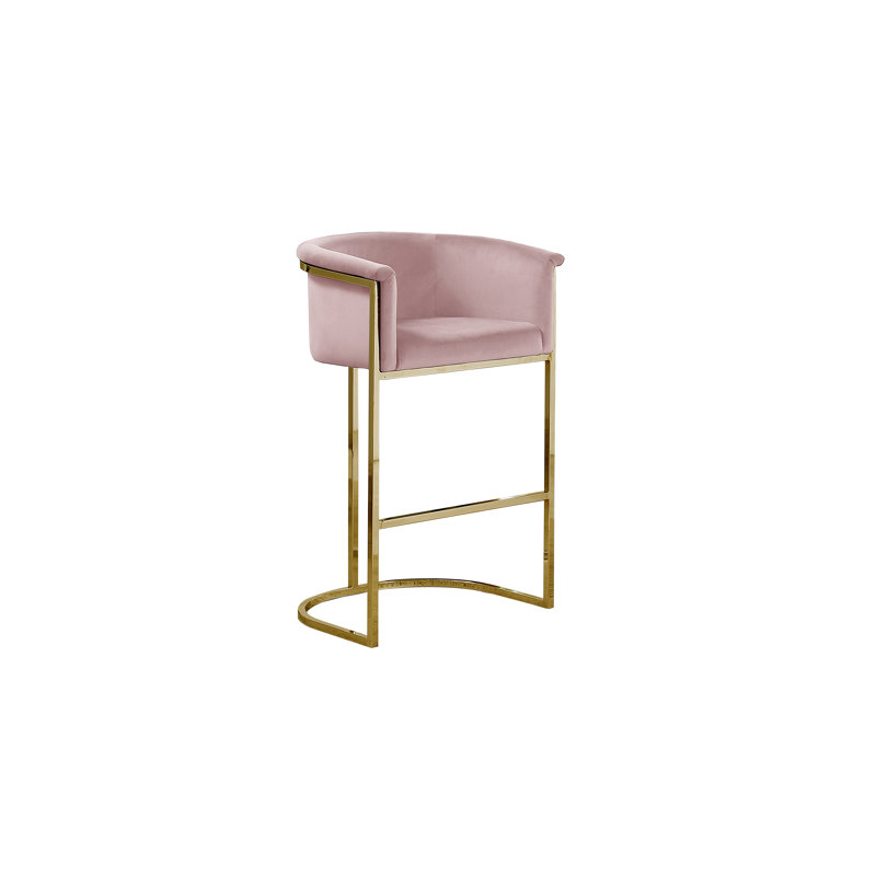 Tabouret de comptoir 24 po Maheer en velours et base chromée (chaise simple), Or, Gris foncé, 24"