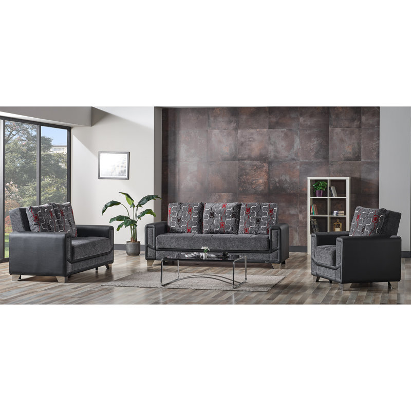 Frederick 91 in. Fabric Upholstered 3-Seater Twin 3-in-1 Sleeper Sofa Bed with Storage, Gray Chenille