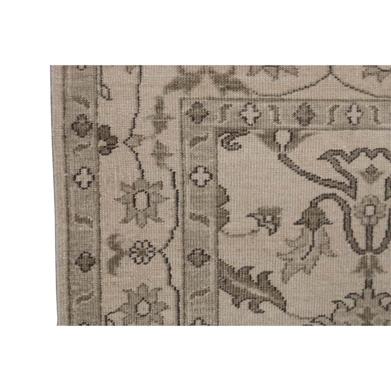Tapis beige / brun en laine noué à la main de conception unique 5 pi 10 po x 8 pi 9 po
