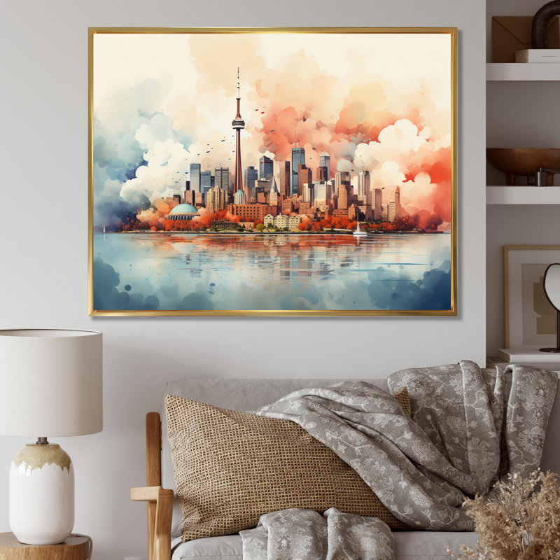 " Canada Toronto City III ", 24" H x 32" W x 1" D, Gold Floater Framed