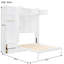 Grand lit blanc avec rangement au-dessus de la tête et garde-robe latérale, idéal pour les espaces restreints combinant confort et conception compacte