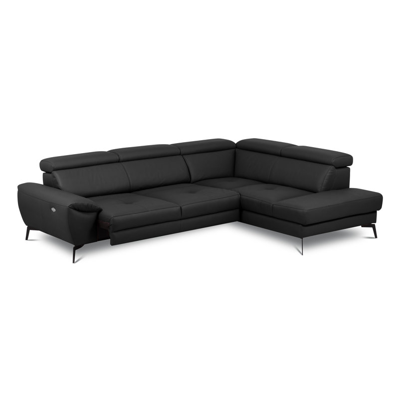 Alvoro Genuine Leather Corner Sofa with Electric Seat Extension & Adjustable Headrests, Right Hand Facing, Black
