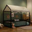 Structure de lit simple en métal de style Montessori, lit en forme de maison avec clôture-437183760-437183761