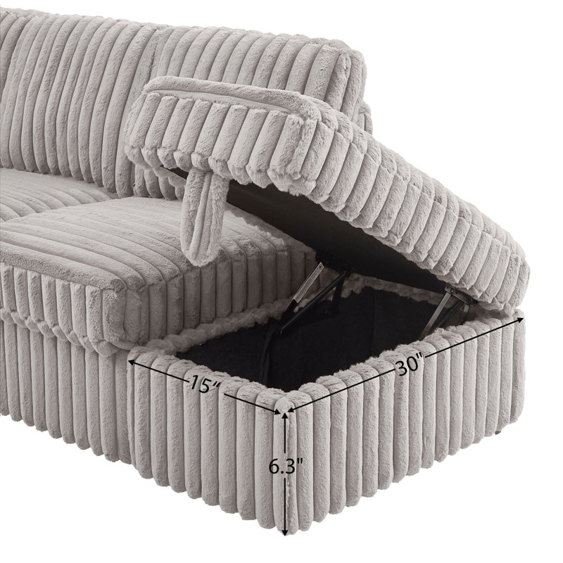 113'' L Shape Sectionl Sleeper Sofa Square Arm Sectional Sofa With Pull Out Couch And Storage Ottoman For Living Room