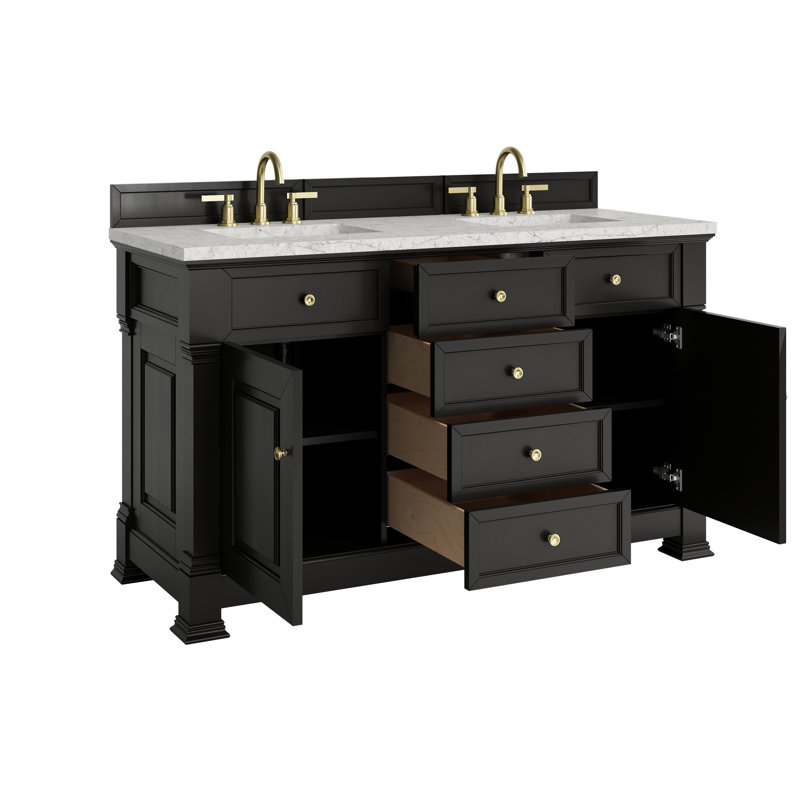 Brookfield 60'' W Double Vanity, Eternal Jasmine Pearl, Black Onyx