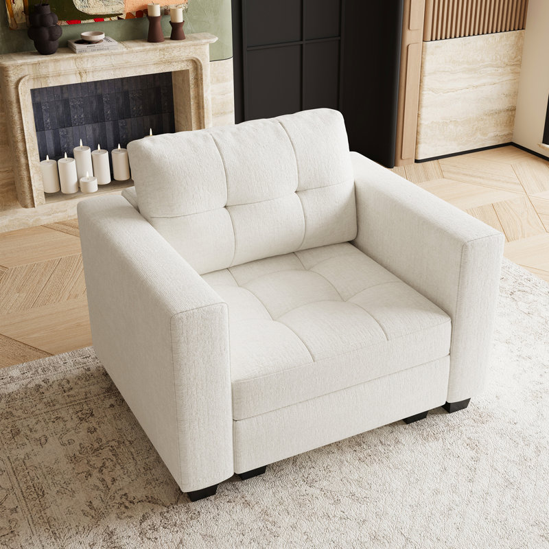 Chenille Armrest Chair Storage Single Chair, Beige