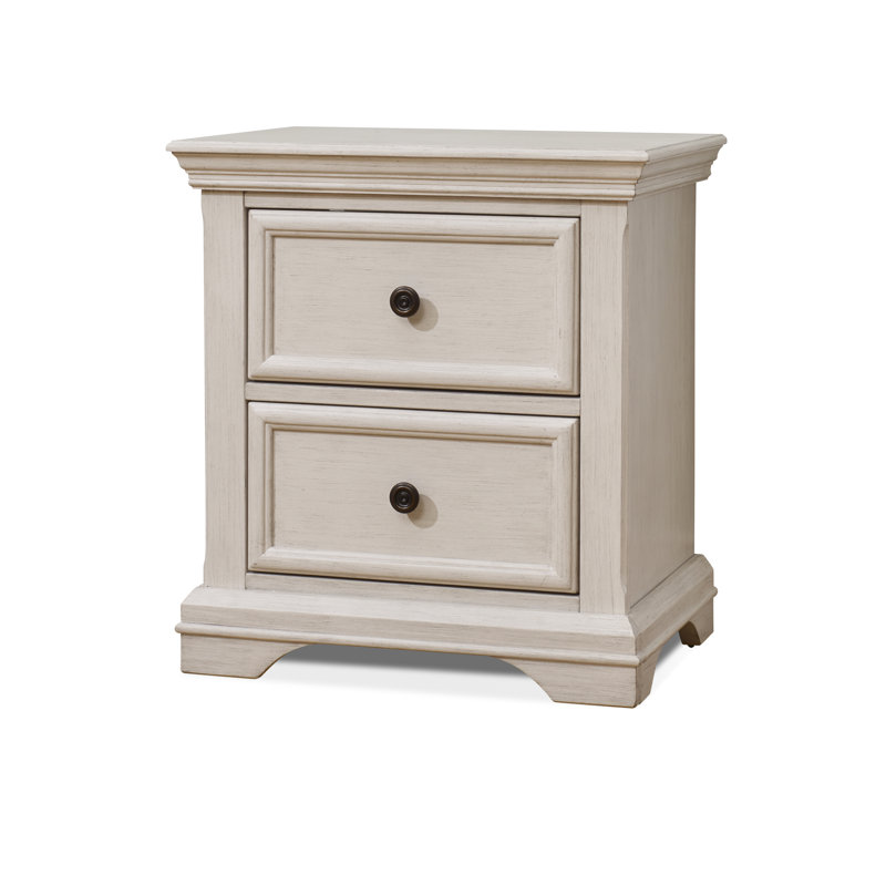 2 Drawer Solid Wood Nightstand, Brushed Ivory