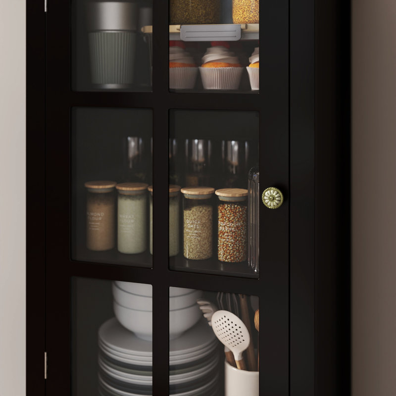Armoire arquée avec portes en verre et double tiroir, Black