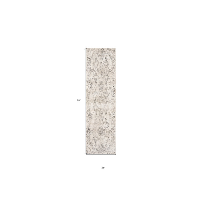 Crosley Gray Floral Distressed Rug, Runner 2'2" x 7'6"