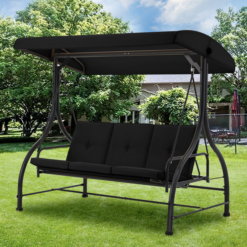 3 Person Porch Swing with Canopy, Black