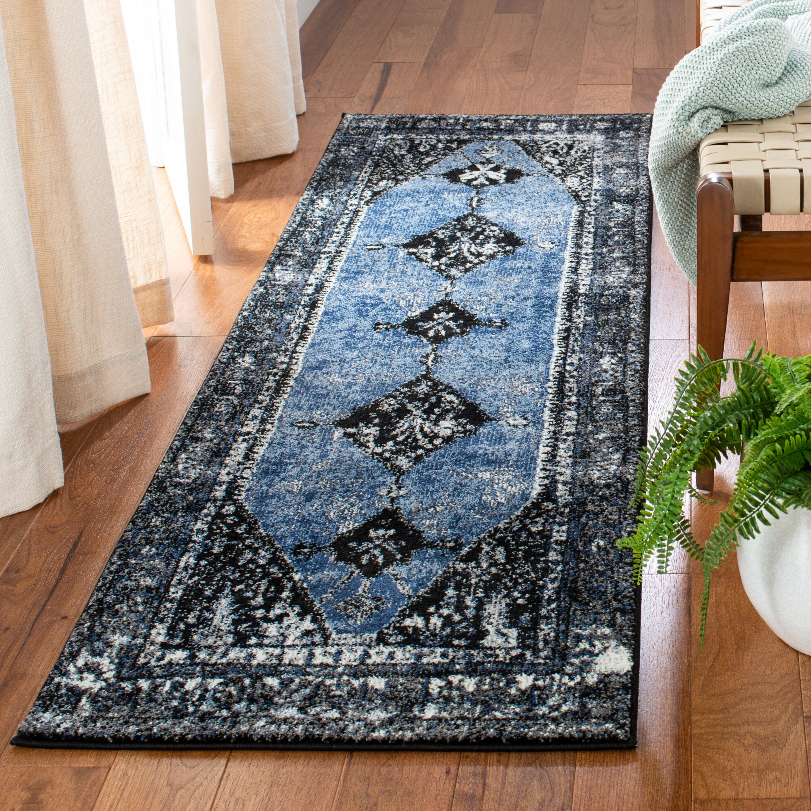 Well Woven Eugene Blue Oriental Medallion Non-Slip Runner Rug 2x7