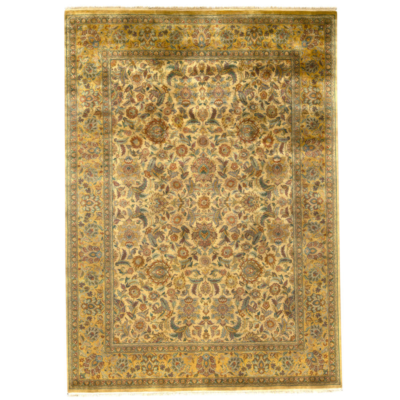 Hand Knotted Wool Area Rug in Gold
