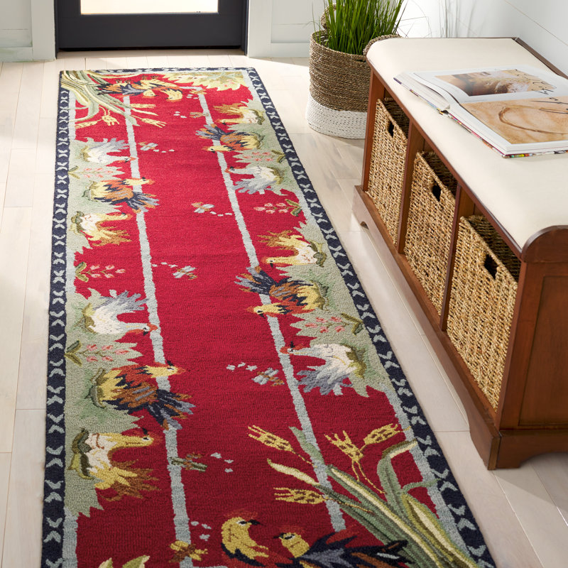 Kinchen Hand Hooked Wool Floral Rug, Runner 2'6" x 10'