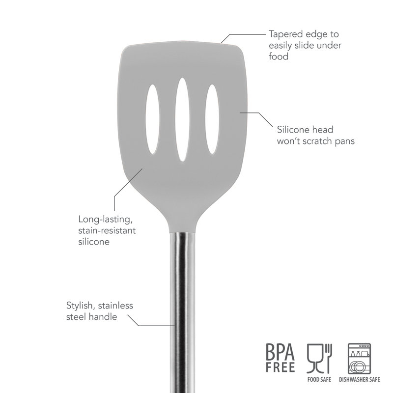 Slotted Turner With Stainless Steel Handle, Oyster Gray