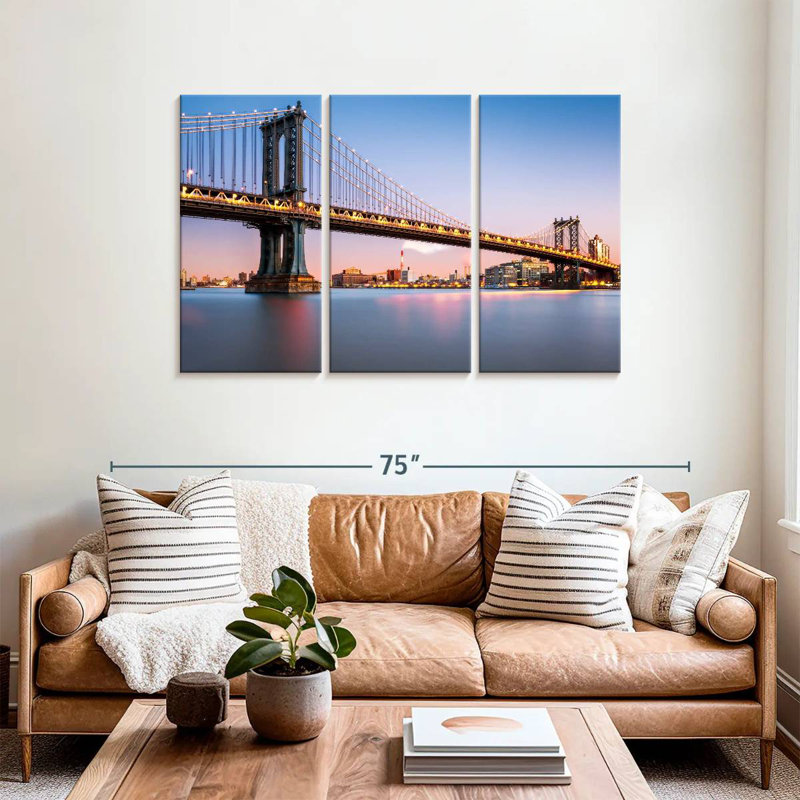 Lilie illuminé le pont de Manhattan, photographie, H 36 po x l 57 po