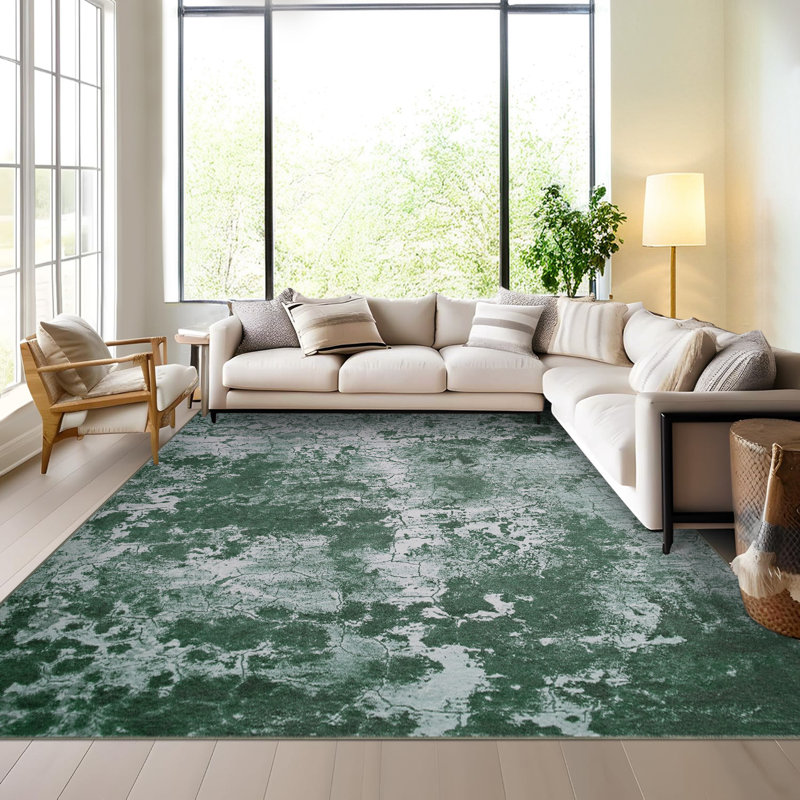 Area Rugs Washable Area Rug for Living Room Bedroom Dining Room Neutral Modern Abstract Carpet Non-Slip Floor Rug, Green