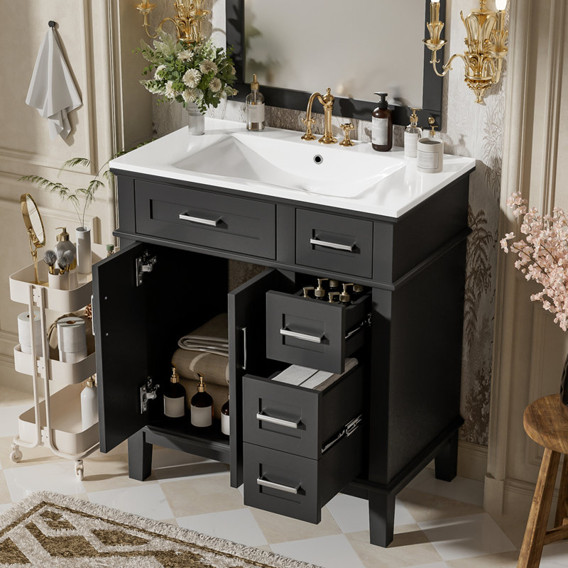 Meuble-lavabo 30 po avec lavabo en céramique, Noir