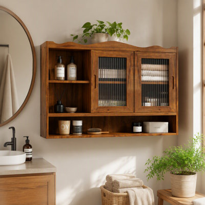 Armoire à porte coulissante rétro 35,4 "avec rangement à 3 niveaux pour salle de bain cuisine salle à manger brun