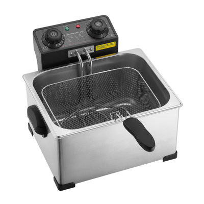 Friteuse électrique commerciale, 9,51 pte, friteuse de comptoir en acier inoxydable 1700W avec grands et petits paniers, protection contre la surchauffe, contrôle de la température, minuterie, détachable pour un usage domestique, argent