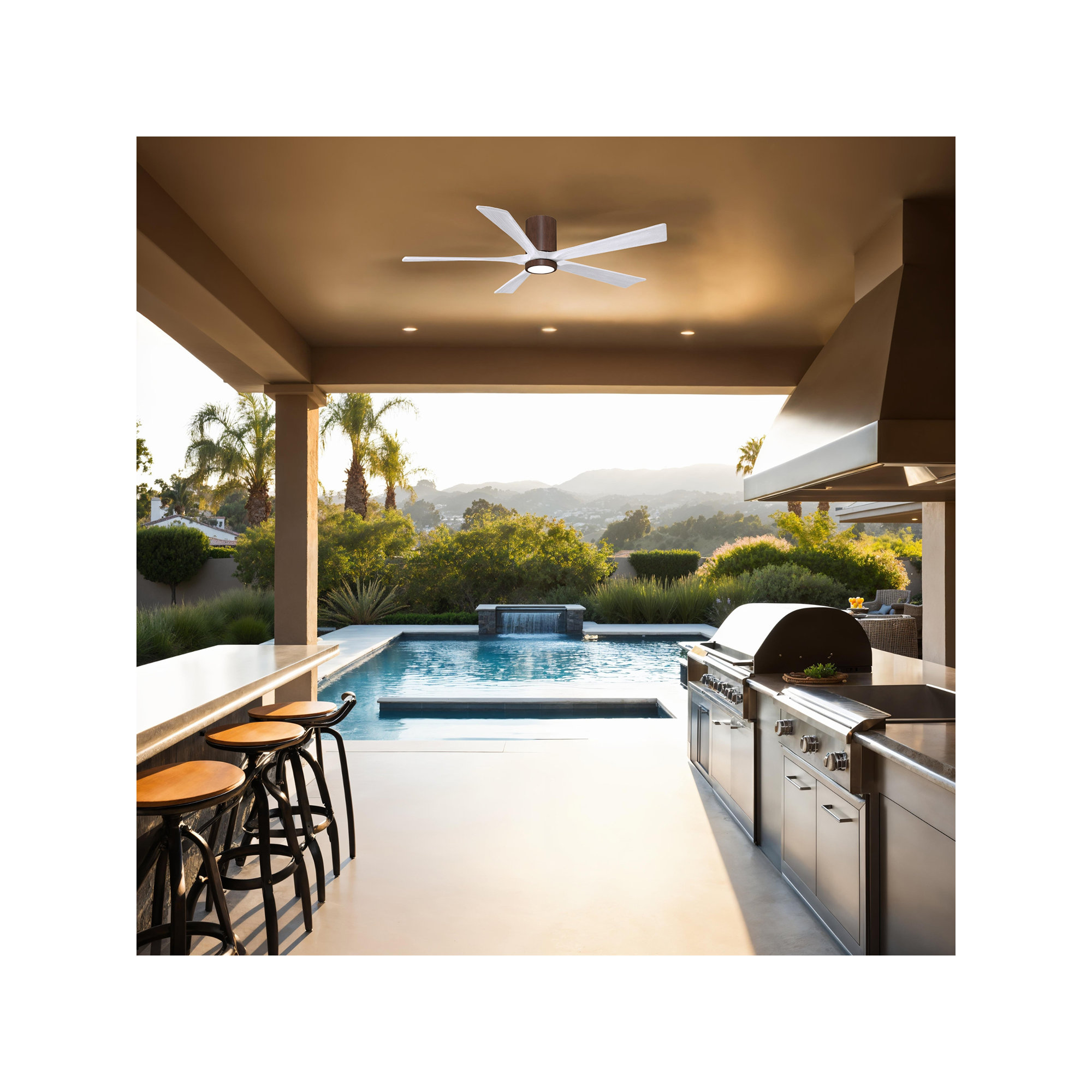Irene 5 - Blade LED Ceiling Fan with Light Kit Included, Matte White, Walnut Tone, 60"