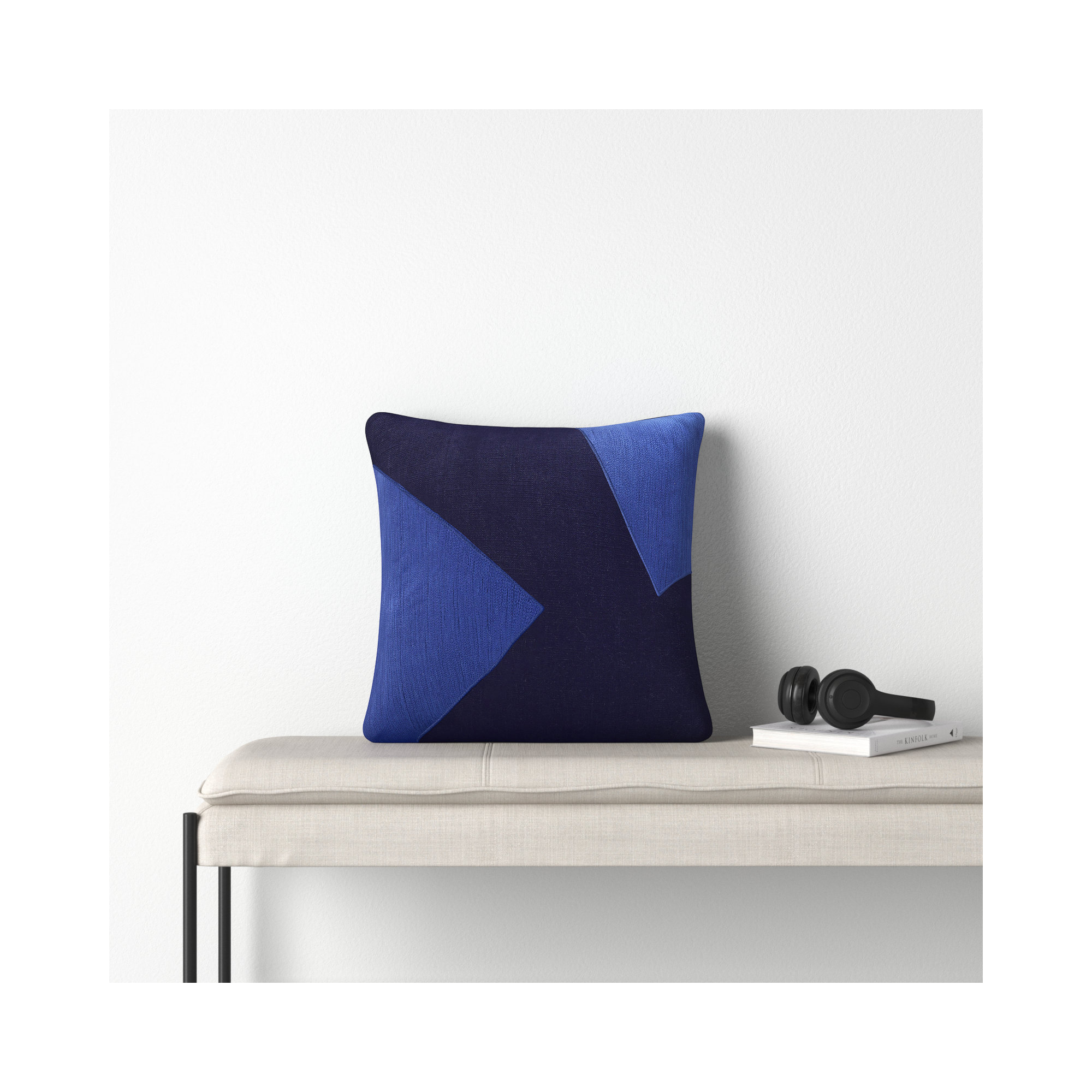 Auburn Geometric Cotton Throw Pillow, Polyester, Square 18", Blue/Black