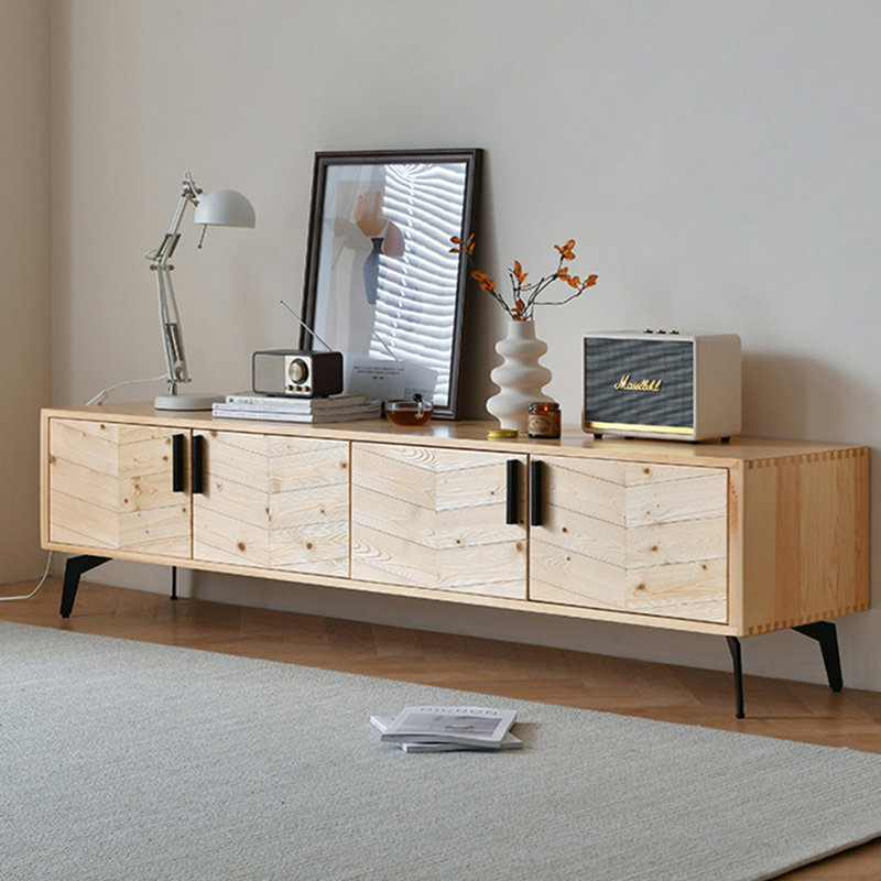 Wabi-sabai handmade solid wood parquet TV cabinet, 70.86"