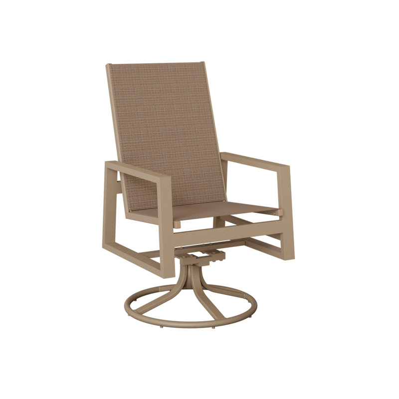 Chaise berçante pivotante à haut dossier Ohlson, Tweed taupe, Aluminium, chêne, veine de bois