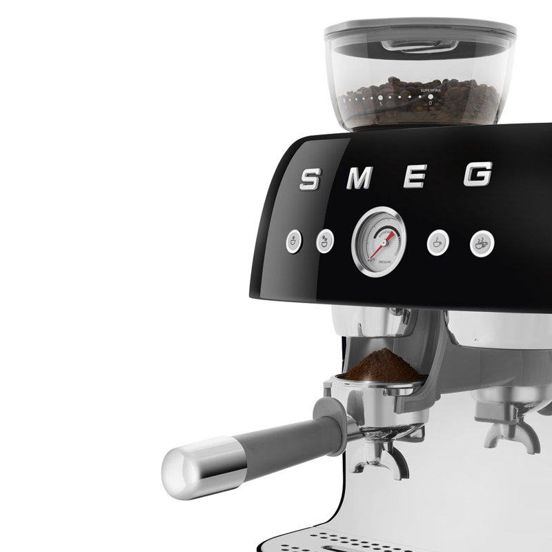 Black Semi-Automatic Espresso Machine with Grinder and Steam Wand