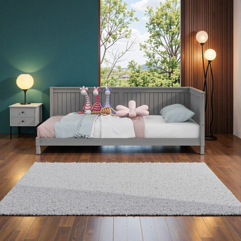 Élégant lit de jour / canapé-lit simple en bois gris - Design Mid-Century moderne et polyvalent pour la chambre à coucher ou l'espace de vie