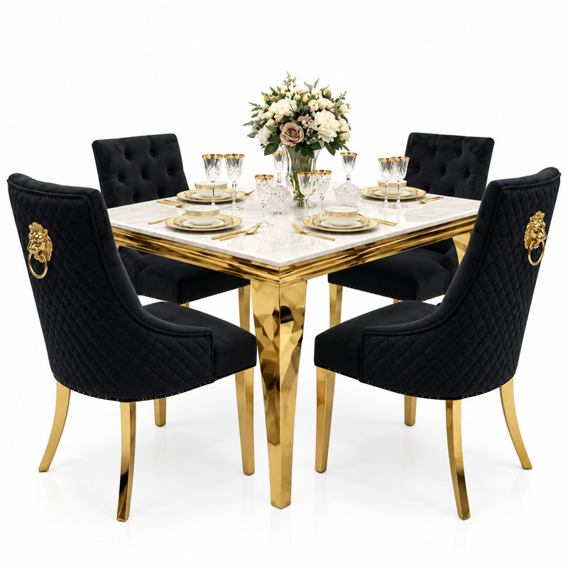4 -Person Marble Dining Set, Black