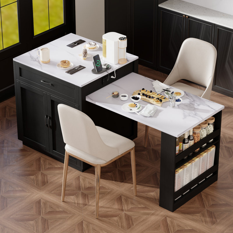Versatile Kitchen Island with Extendable Dining Table & Double Storage