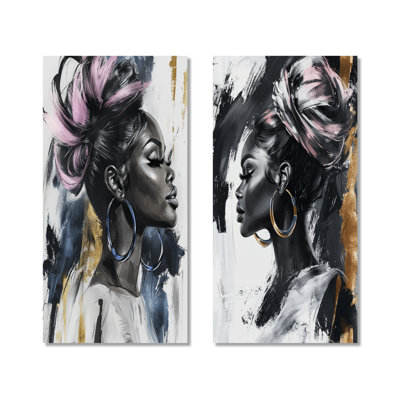 «Pink Fashion Portrait» d'une femme afro-américaine I - White Glam, impression murale 2 pièces