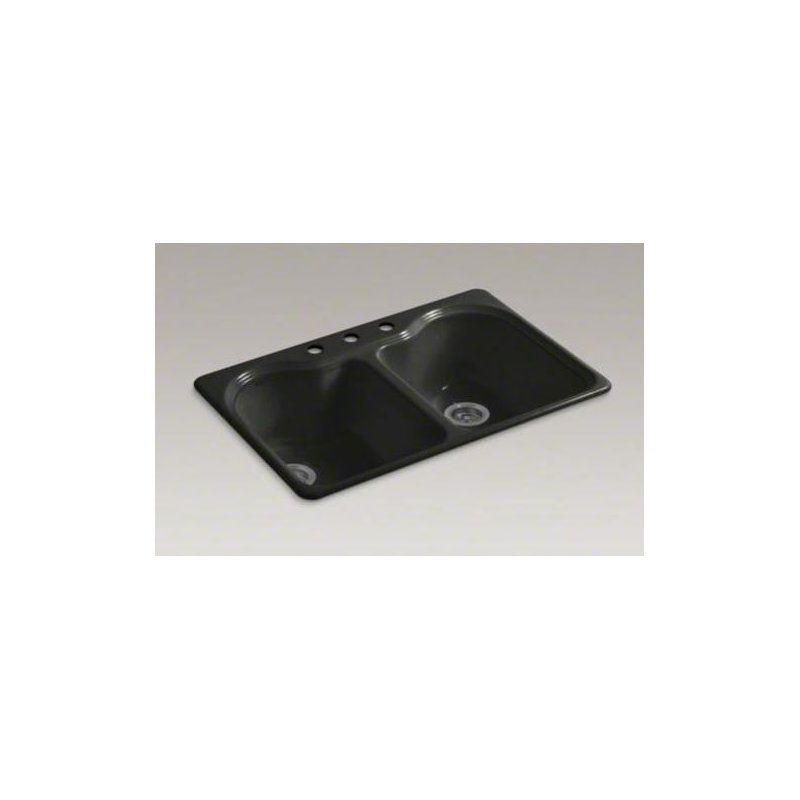 Hartland 33" L x 22" W x 9-5/8" Double Basin Drop-In Kitchen Sink, 3 Hole, Caviar