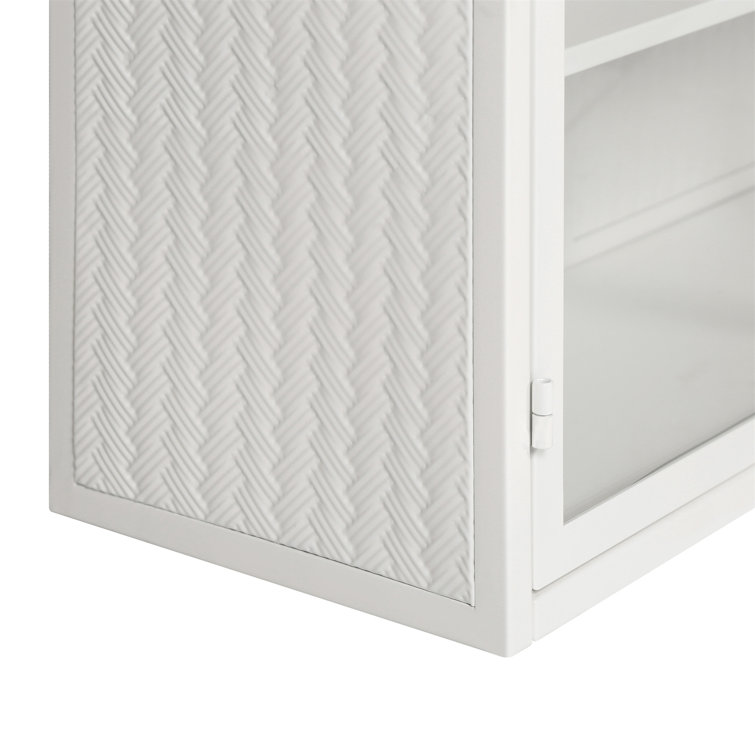 27.56 3-Tier Storage Shelf Glass Door Wall Cabinet with Characteristic Woven Pattern, White - ModernLuxe