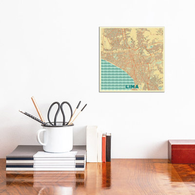 Lima Retro Urban Blueprint Map 1 Piece Wrapped Canvas Wall Art
