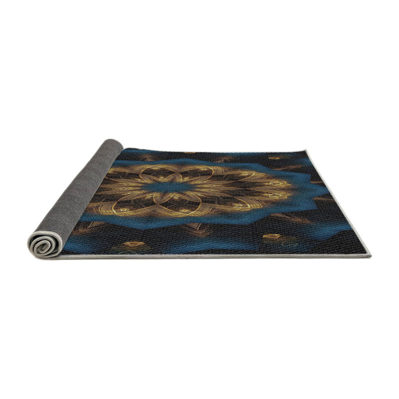 Tapis noir/bleu/beige à motifs Wuest, Rond 5 pi