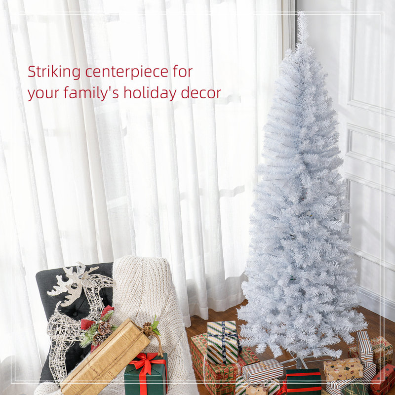 Sapin de Noël artificiel non éclairé de 6 pi avec des branches réalistes, H 5,9 pi, Blanc