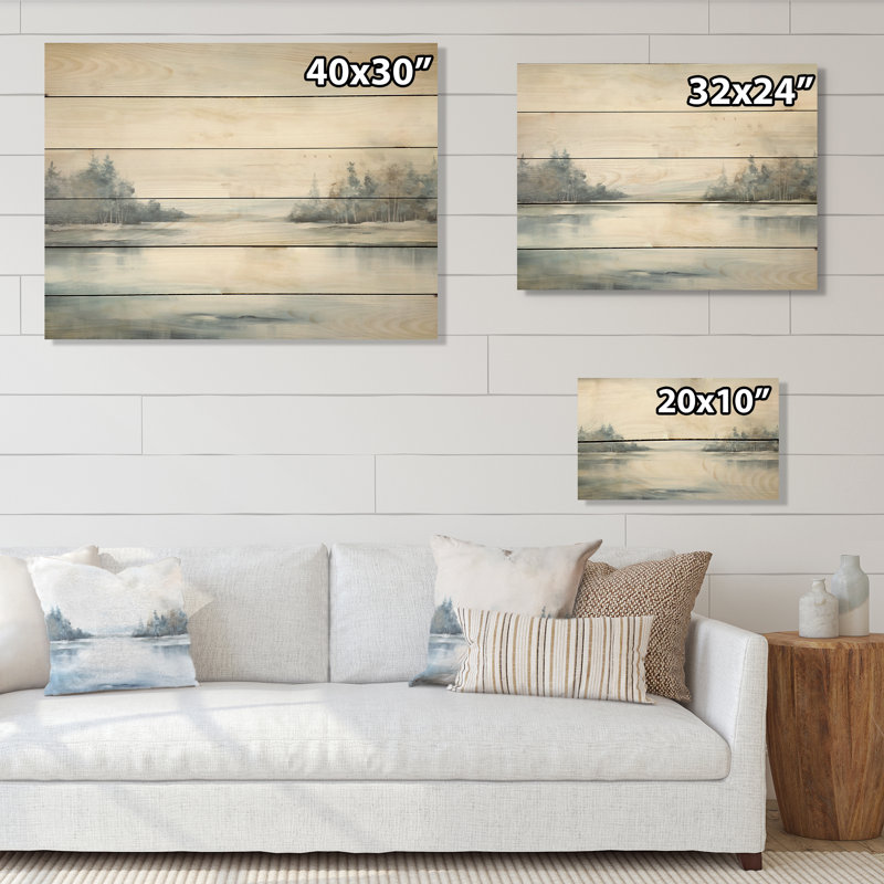 Scandinavian Lake Tranquility I - Lake River, art mural sur bois de pin naturel, H 24 po x l 32 po