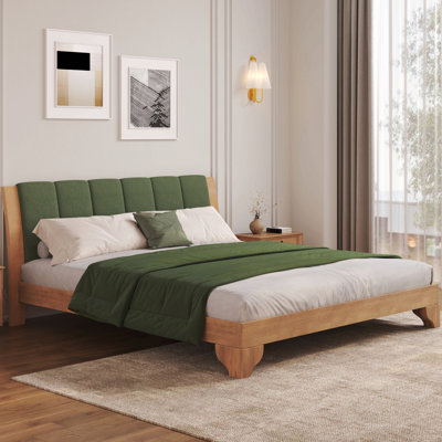 Premium Pine Wood Bed Frame,Bed Frame With Headboard Included,Mid Century Modern Bed
