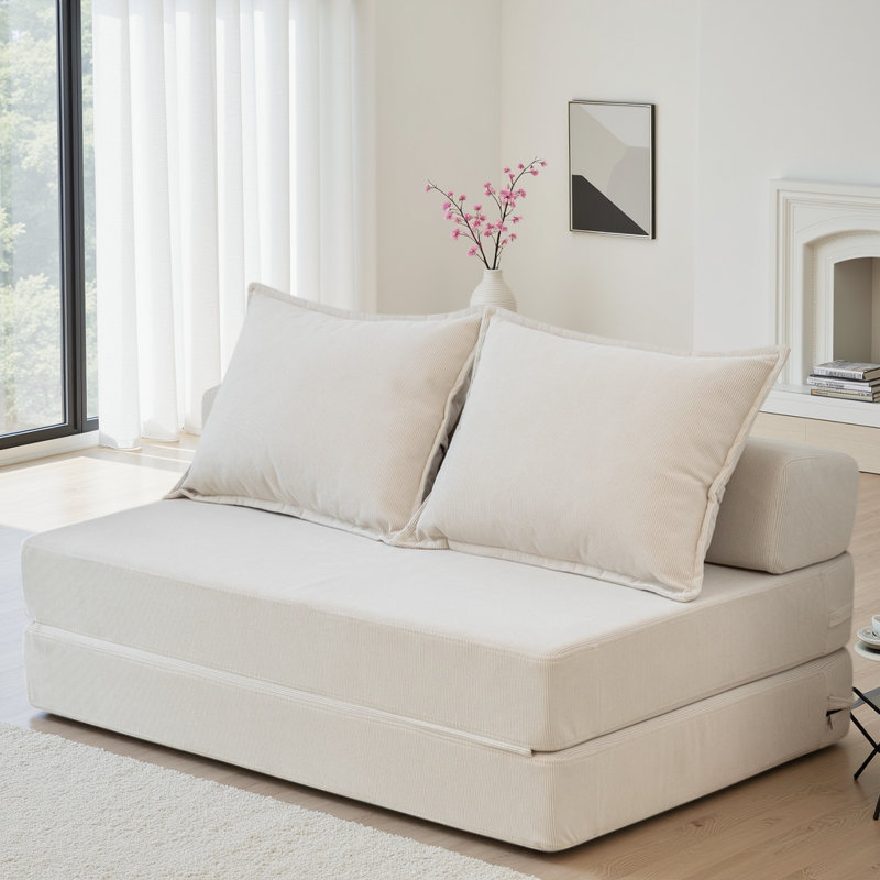 Canapé-lit pliable avec mousse à mémoire de forme et coussin lombaire Boneless, Beige