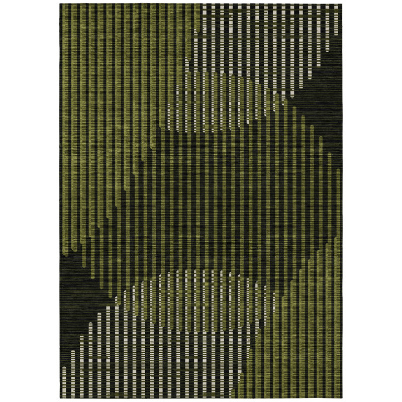 Elowen Olive Washable Indoor-Outdoor Rug - , 5' x 7'6"