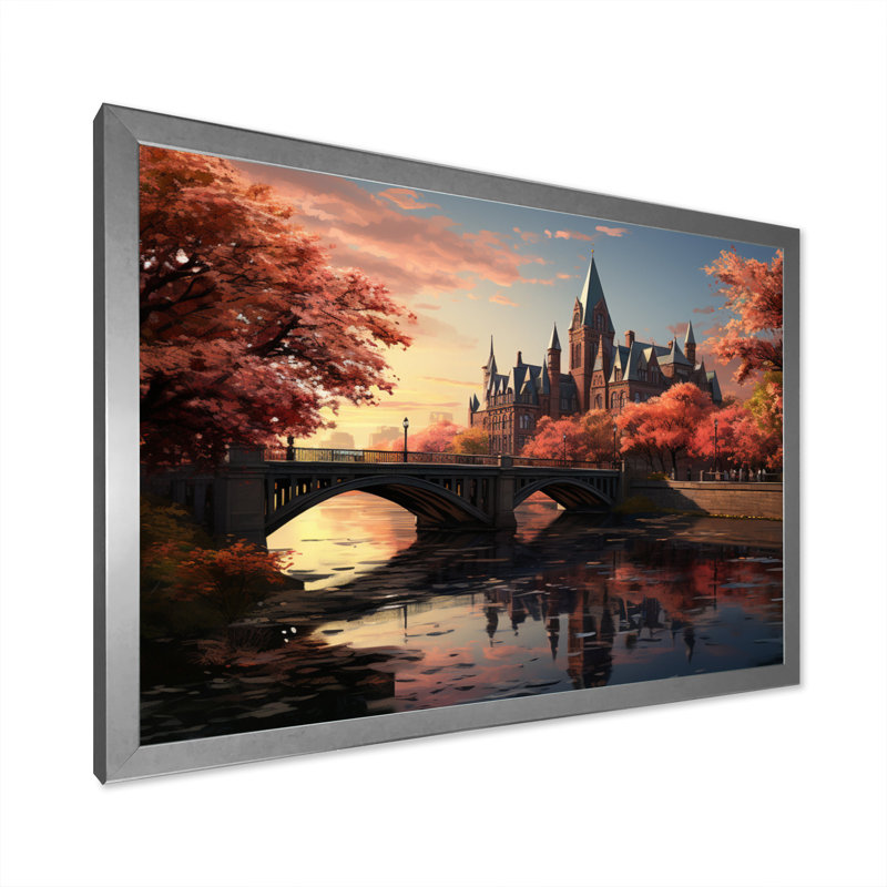 «College On Pond Memories» sur toile, Cadre photo argenté, H 34 po x l 44 po x P 1,5 po