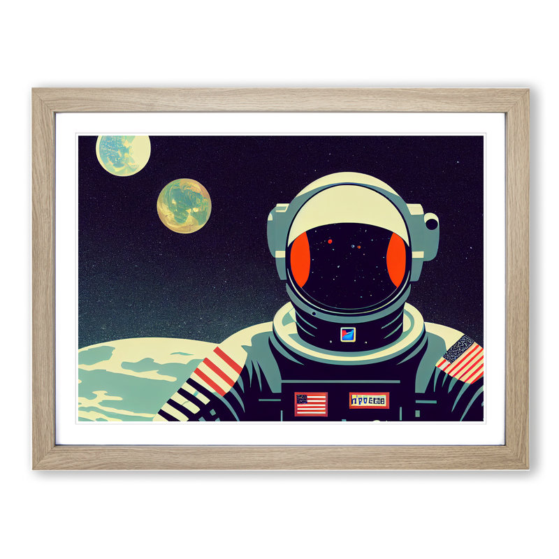 Solo Astronaut - Framed Print, 34cm H x 46cm W x 2cm D, Oak