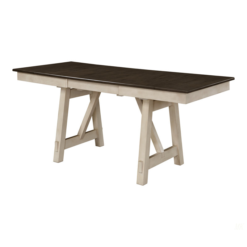 Table de salle à manger extensible de style maison de campagne 1 pièce Craie grise ton de remorquage Mobilier en bois Deux pieds de réfectoire à tréteaux